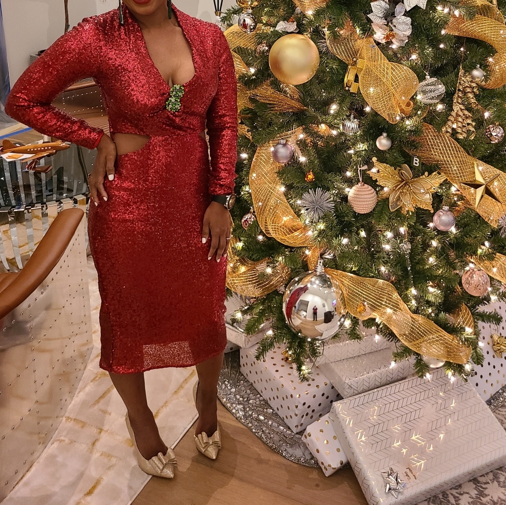 Red sequin cocktail dress